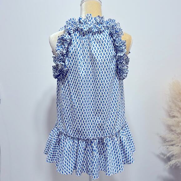 FIGUE Fabiana Ruffle Tassel Print Blouse Size S in Blue - Picture 5 of 10